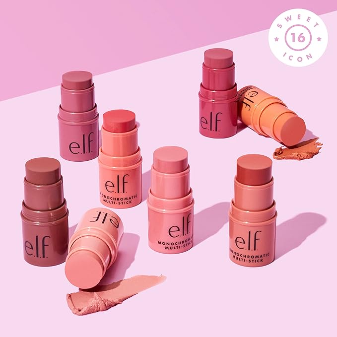 e.l.f., Monochromatic Multi Stick, Creamy, Lightweight, Versatile, Luxurious, Adds Shimmer, Easy To Use On The Go, Blends Effortlessly, Sparkling Rose, 0.17 Oz (Pack of 2)