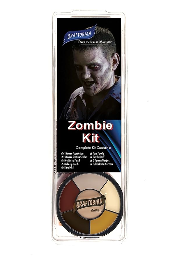 Graftobian Zombie Makeup Kit - Complete 13 piece Halloween Kit with Full Color Instructions