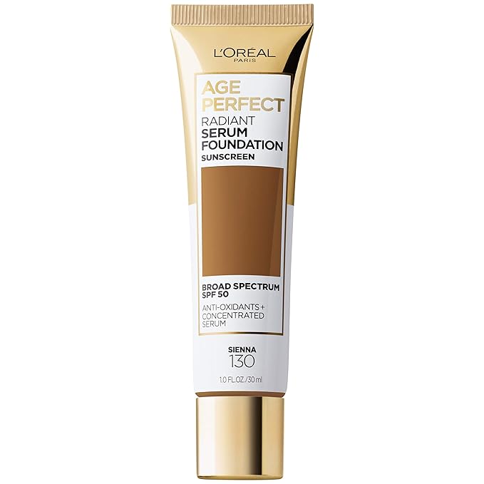 L'Oreal Paris Age Perfect Radiant Serum Foundation with SPF 50, Sienna, 1 Ounce