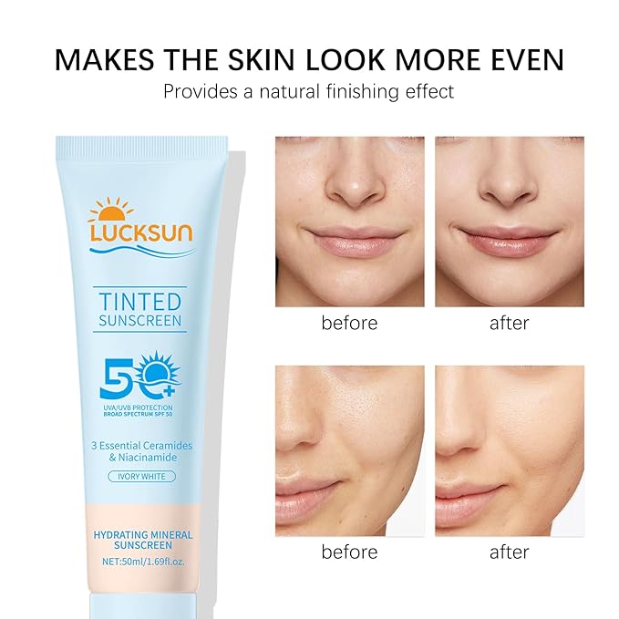 Tinted Mineral Sunscreen SPF 50-2-in-1 Makeup & Sunscreen for Natural Glow, Broad Spectrum Protection + Skincare Benefits All Skin Types (#001, 1.69 Fl Oz (Pack of 1))