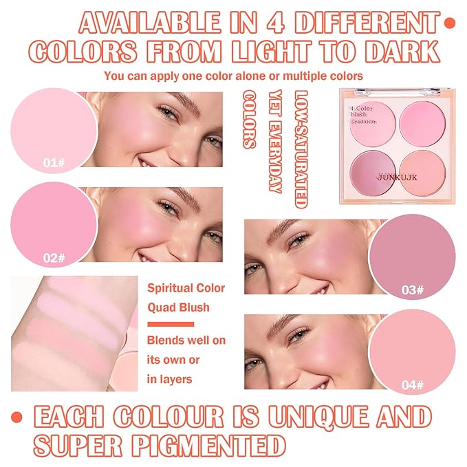 Pearl Blush Palette,Shimmer Silky Matte Blush Powder Palette,Professional Cute Face Contour Highlighter Blush Palette with Blush Makeup Brush 03