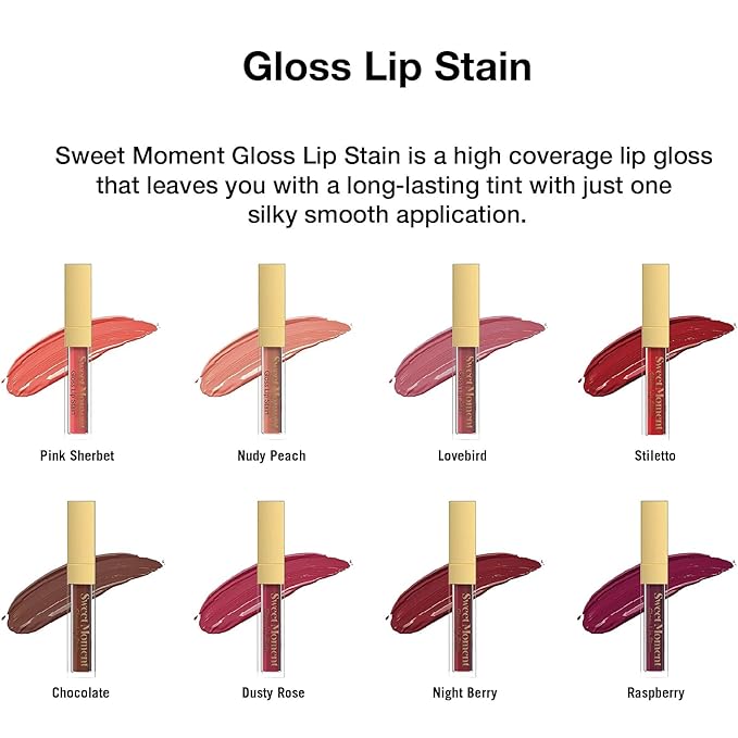 Sistar Sweet Moments Gloss Lip Stain Long-Lasting Glossy Finish Vivid High Pigment Colors Smooth and Sweet 1.5 mL / 0.05 fl. oz. (Nude Peach)