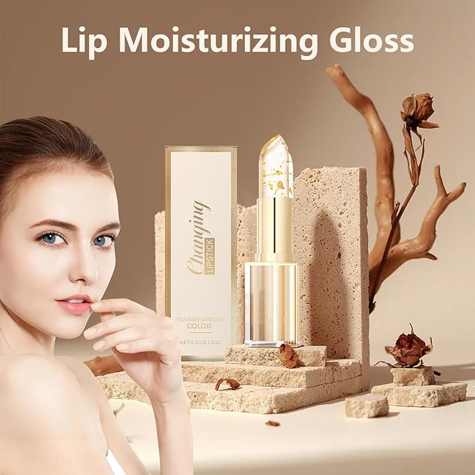 2Pcs Transferproof Color Changing Lipstick, Gold Crystal Color Changing Lipstick, Moisturizer Long Lasting Lip Balm for Women (Gold Crystal)