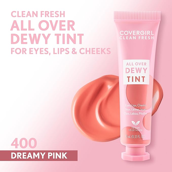 COVERGIRL Clean Fresh Dewy Tint 400 Dreamy Pink, 3-in-1 Tint, Blendable Color For Eyes, Lips & Cheeks, 0.33 fl oz (Pack of 1)