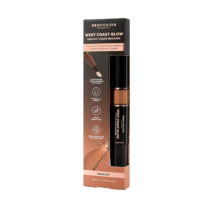 Profusion Cosmetics - West Coast Glow Radiant Liquid Bronzer for Comfortable and Glamorous Finish with Liquid Formula, Proficient Beauty Tool, Newport