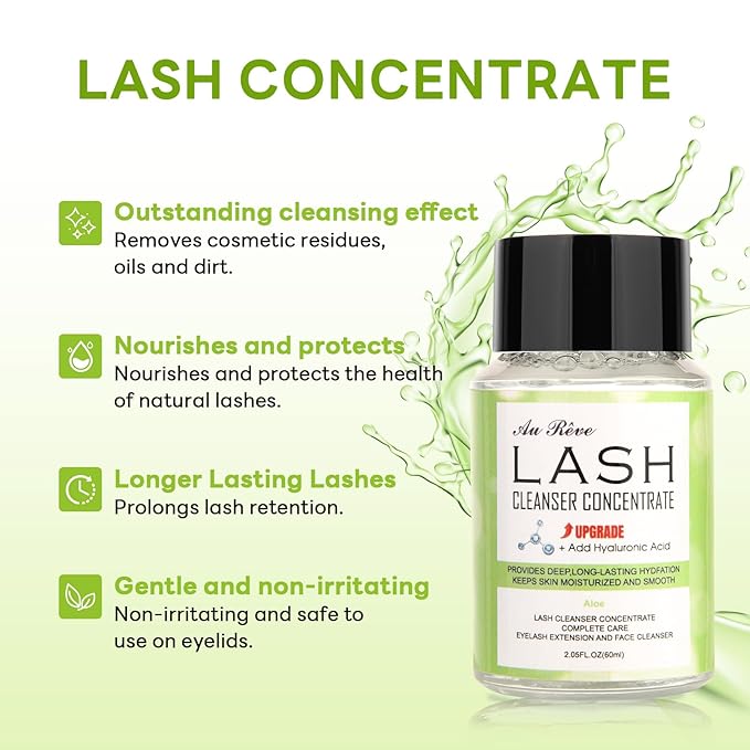 Lash Shampoo Concentrate 60ml Lash Cleanser Concentrate Add Hyaluronic Acid Oil-Free Lash Extension Shampoo Perfect for Salon,Aloe