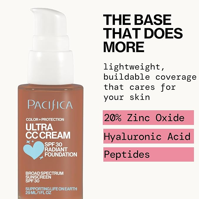 Pacifica Ultra CC Cream Radiant Foundation SPF 17 - Warm-Tan – Medium Coverage Color Correcting Foundation, Dewy Finish, Mineral SPF, 1 oz