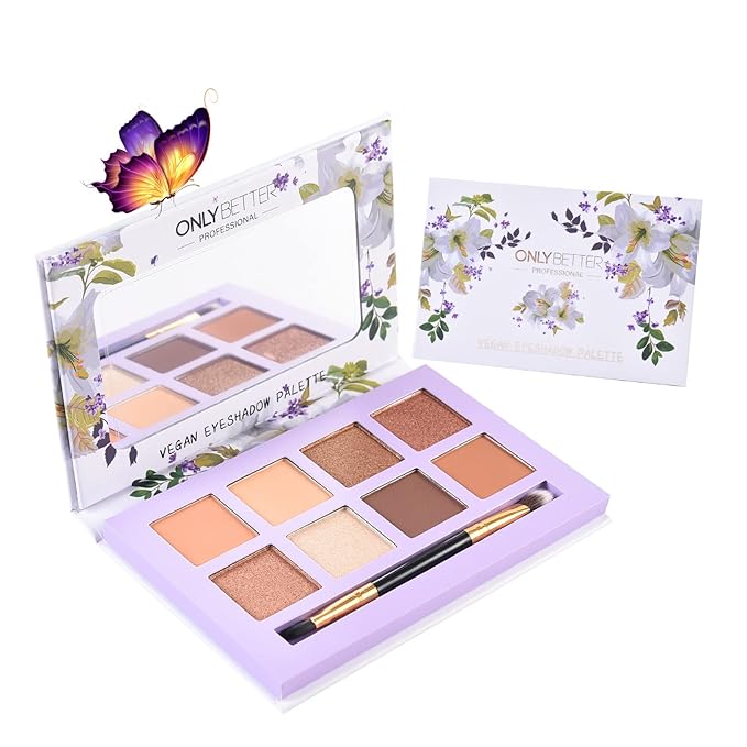 Vegan Eyeshadow Palette, Nude Eyeshadow Palette, 16 Shades Organic Eyeshadow palette & Matte Eyeshadow Palette with Brush, 8 Shades
