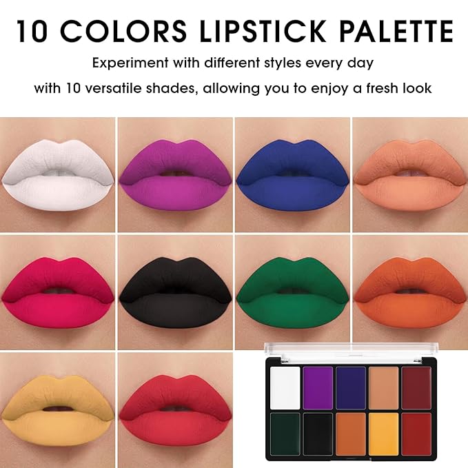 BOBISUKA Cream Lip Color Palette, High Impact 10 Halloween Colors Matte Lipstick Makeup Palette, Moisturizing Waterproof Creamy Formula Lipstick - Halloween