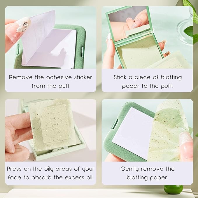 200 Oil Blotting Sheets With Mirror & Puff - Portable Oil Control Film for Face, Not Destroy Base Makeup - Oil Absorbing Sheets for Women & Men On The Go (Chamomile, 200)