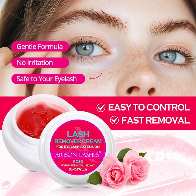 ARISON LASHES Lash Remover For Eyelash Extension Cream Remover Low Irritation Cream Remover for Sensitive Skin Fast Dissolution Professional Eyelash Extensions Salon Use(Rose)