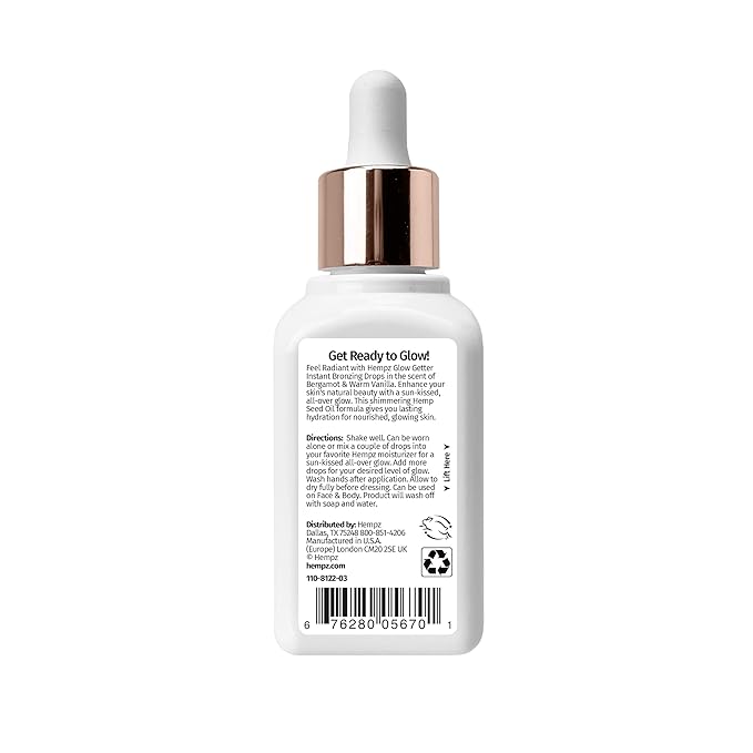 Hempz NEW Glow Getter Instant Bronzing Drops, Dewy Face Bronzer, Hydrating Shimmer, 2 oz.