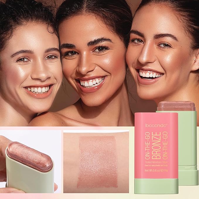 Cream Contour Stick, Face Shimmer Bronzer Stick, Blendable Natural Glow Highlighter Makeup Stick, Multi-Use Tinted Solid Moisturizer Stick,04 Beach Glow