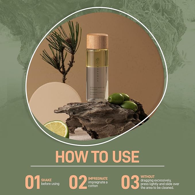Biphasic Waterproof Makeup Remover - Millennial Olive Oil Based Cleanser, Travel Size Eye Make Up Remover Liquid, Moisturizing Care Makeup Essentials