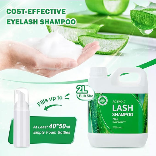 Eyelash Extension Cleanser Aloe 2L Natural Lash Extension Shampoo Professional Eyelid Foaming Cleanser Paraben & Sulfate Free Non-lrritating with Salon and Home Care