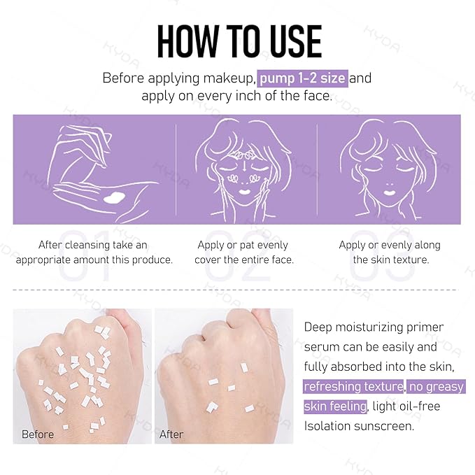 KYDA 2 Bottles Color Correcting Facial Serum, SPF 50 PA+++, Moisturizing Makeup Primer, One Step Brightening Primer to Even Skin Tone, Oil Control Skin Corrector, Sheer Finish, Refreshing