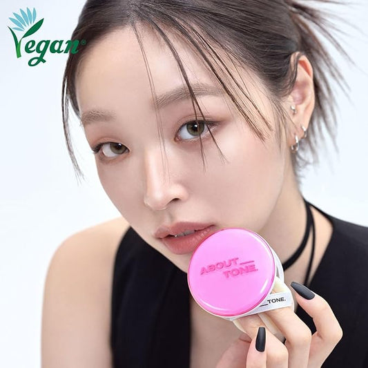 Glow Powder Pact 0.28oz - Shining Tone-Up Pressed Powder Compact with Mirror and Puff Natural Peach Pearl Shimmery Blur Finish Face Makeup Setting Finishing Transparent Sebum Control Vegan