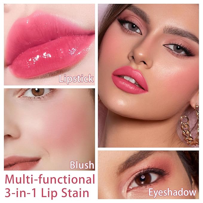 7 Colors Peach Lip Tint Stain Set, Korean Mini Liquid Lipstick, Lip Gloss Moisturizing Natural, Multi-Use Lip and Cheek Tint, Long lasting Non-Stick Cup Waterproof,High Pigment (SET C)