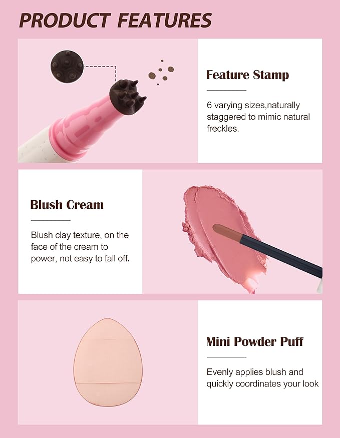Freckle Pen and Liquid Blush Makeup Set, Freckle Stamp, Freckle Blush Liquid Pencil with Powder Puff, Freckles Tattoo, Waterproof Quick Dry Long Lasting, Natural Sun-kiss Face Makeup #01