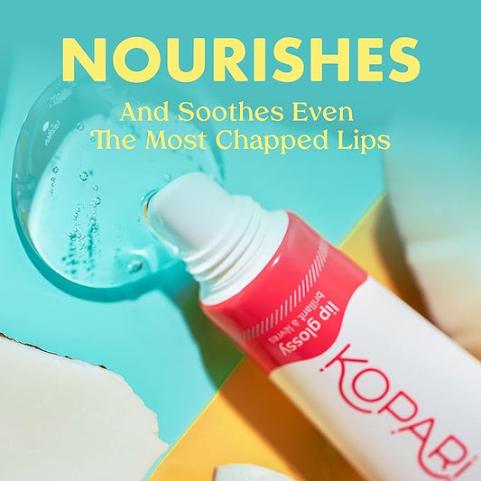 Kopari Coconut Lip Glossy - Clear Lip Oil Gloss, Sheer Non Stick Gloss, Hydrating and Moisturizing, Infused with Shea Butter & Squalane, Clear