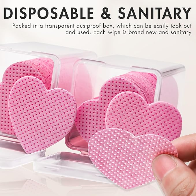 1000 Pcs Lint Free Nail Wipes Eyelash Extension Glue Wipes Non-Woven Fabric Lash Glue Nail Polish Remover Supplies (Pink)