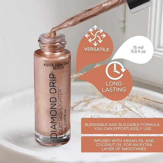 Diamond Drip Liquid Highlighter By Give Them Lala- Highly Pigmented Shimmer Highlighter For Face & Chest- Illuminator Drops For Diamond Sparkle- Glow Drops For Dewy Foundation, Cruelty-Free - (Princess Cut)
