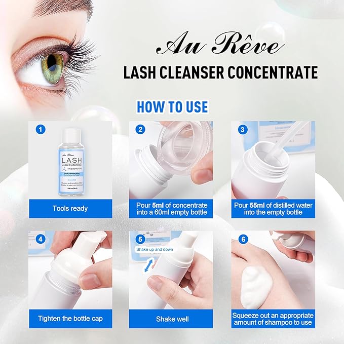 Lash Shampoo Concentrate 30ml Lash Cleanser Concentrate Update Oil-Free Eyelash Extension Cleanser for Salon Home Care, Makes 6 Bottles 60ml Eyelash Shampoo (Unscented)