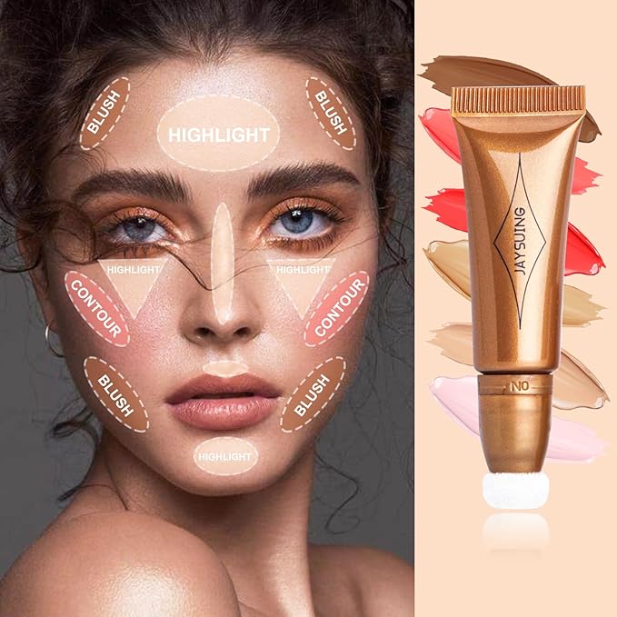 Pink Highlighter Makeup Rare Beauty Liquid Highlighter Stick with Cushion Applicator Contour Beauty Blush Wand Long Lasting Liquid Blush Stick Cream Contour Stick(#06 Light Pink Highlighter)