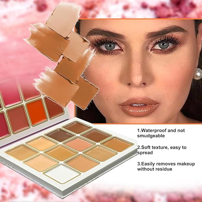 24 Color Conceal Correct Cream Contour Bronzer Blush Highlighter Face Palette with Makeup Brushes, Matte and Glow Contour Kit Concealer for Dark Circles