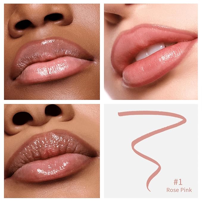 Peel Off Lip Liner Stain - Long-Lasting, Smudge-Proof, Waterproof Nude Matte Lip Tint, Non-Fading Peel Off Lip Color, Effortless Precision & Full Coverage, Vegan & Cruelty-Free, #1 Rose Pink