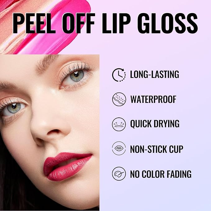 Erinde 2 Colors Peel Off Matte Lip Tint Stain, Magic Tattoo Lip Gloss, Waterproof Tinted Lip Stain, Non-Stick Cup, Long Lasting Natural Nude Matte Lip Makeup, Set B