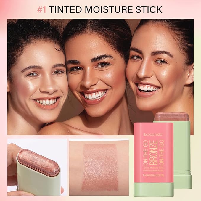 GECOMO On-The-Go Soft Creamy Highlighter Blush Bronzer Makeup Stick,Blendable Natural Glow Makeup Cream Blush Highligh 0.6 Oz - 04 BEACH GLOW