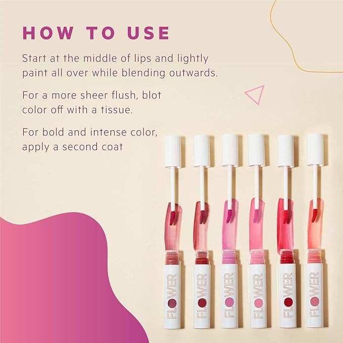FLOWER BEAUTY By Drew Barrymore Bitten Lip Stain - Long-Lasting Color - Hydrating + Water-Based Formula - Gel-Like Texture - (Saucy)