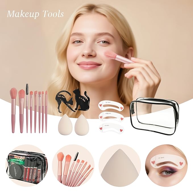 All in One Makeup Kit for Women Full Kit,Makeup Set for Women, Includes Eyeshadow Palette/Foundation/Lipstick/Eyeliner/Mascara/makeup Brush,Makeup Gift Set for Halloween & Birthday&Holiday&Everyday.