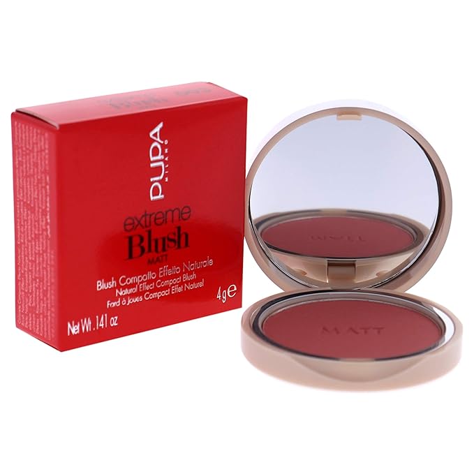 PUPA Milano Extreme Blush Matt - Lightweight - Pure Matte Color - Fresh And Natural Effect - Ultra Soft Texture Merges Perfectly With Skin - Suitable For All Skin Types - 003 Wild Rose - 0.141 Oz