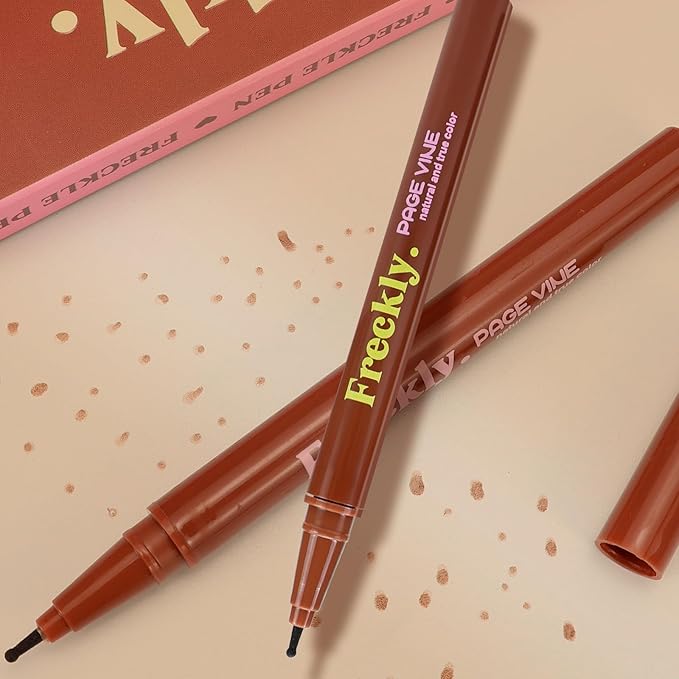 Freckle Pen,Faux Freckle Stamp Waterproof,Fake Face Freckles Stain Makeup Long Lasting Quick Dry,Natural Lifelike Soft Dot Freck Pen 2PCS-03 Dark