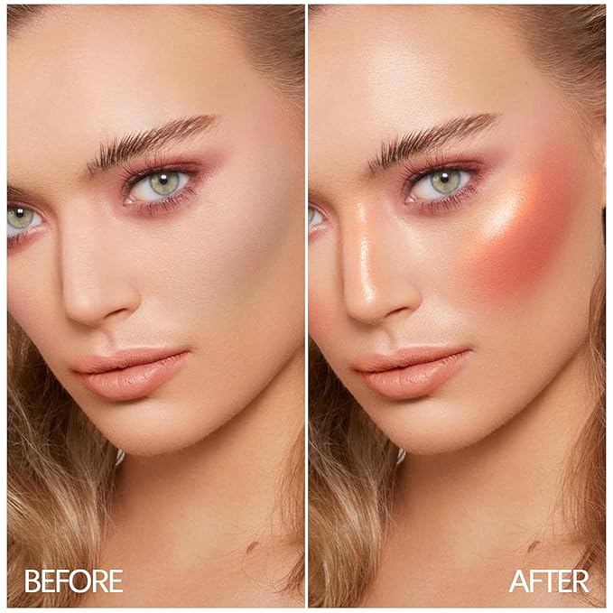 3 Color Highlighter Makeup Palette, Matte Powder Blush for Cheeks, Lightweight, Blendable, Shimmer Shadow Powder with Mirror, Easy to Create Natural Three-dimensional Look