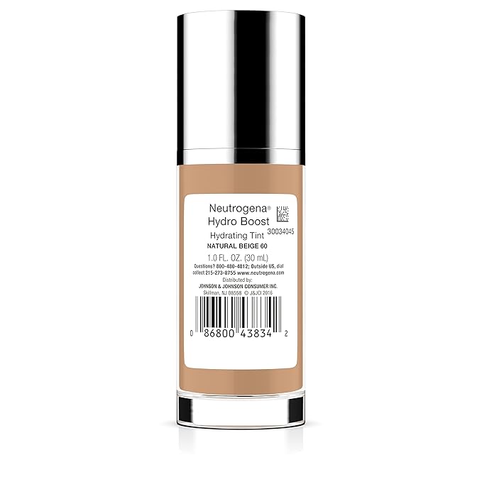 Neutrogena Hydro Boost Hydrating Tint with Hyaluronic Acid, Lightweight Water Gel Formula, Moisturizing, Oil-Free & Non-Comedogenic Liquid Foundation Makeup, 60 Natural Beige 1.0 fl. oz