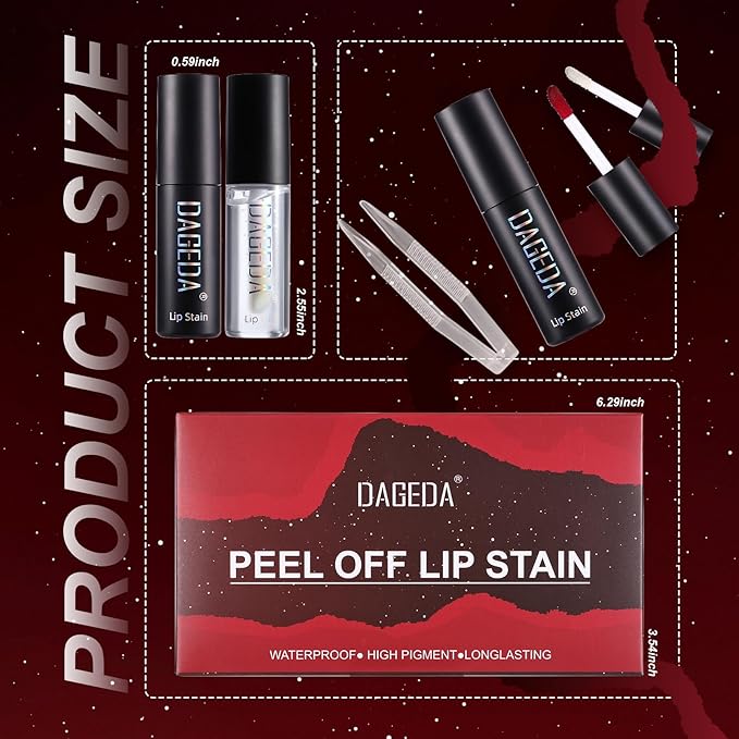 DAGEDA 5 Colors Peel Off Lip Stain Set,Tattoo Lip Stain Tint with Moisturizing Lip Oil, Highly Pigmented,Waterproof Long-lasting Peel Off Lip Liner Stain,Matte Finish Lip Makeup