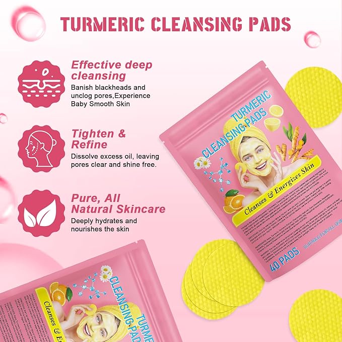 2Pack Turmeric Cleansing Pads, Turmeric Cleansing Pads Helps Balance Skin Oil And Water, Remove Excess Keratin From The Body'S Skin,Turmeric Cleansing Pads for Face & Body(80PCS)…