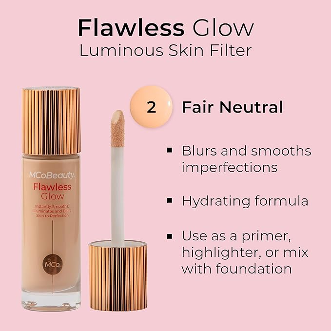 MCoBeauty Flawless Glow Luminous Skin Filter, 2 Fair, Healthy Glow with Natural Radiance, Vegan, Cruelty Free Cosmetics