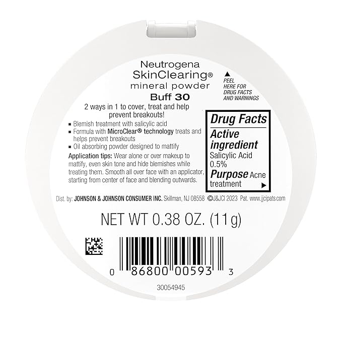 Neutrogena SkinClearing Mineral Acne-Concealing Pressed Powder Compact, Shine-Free & Oil-Absorbing Makeup with Salicylic Acid to Cover, Treat & Prevent Acne Breakouts, Buff 30, .38 oz (Pack of 2)