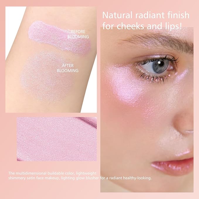 KYDA Marble Liquid Blush, Radiant Marbleized Blush for Cheek, Multidimensional Buildable Color, Lightweight Shimmery Satin Face Makeup, Lighting Glow Blusher, 04 Pink Star