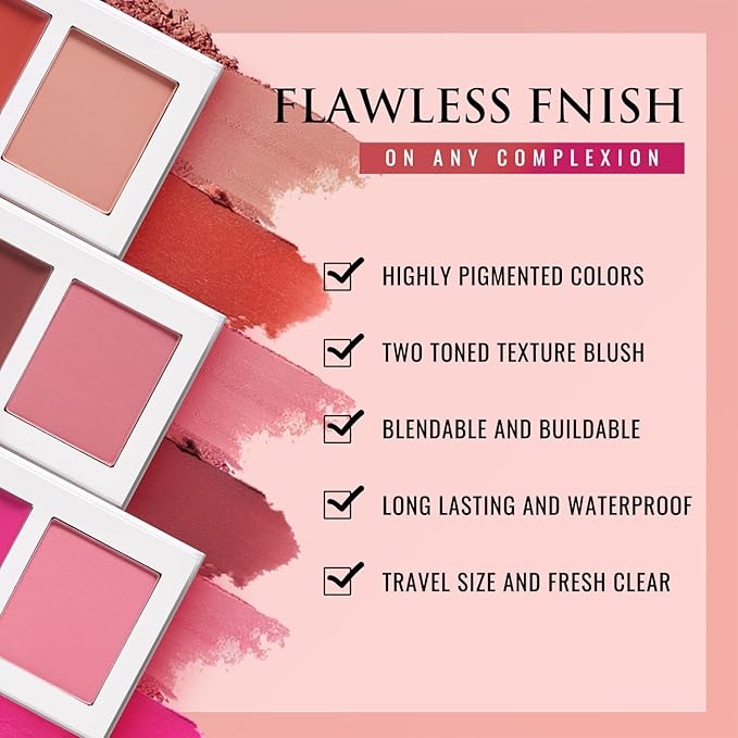Pink Blush For Cheeks, Two Tone Pigmented Buildable Cream Powder Blusher Makeup, High Pigmented Long Lasting Face Matte Fresh Finish for All Skin Color #5