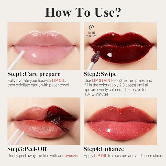 Lip Stain Peel Off + Lip Oil Dual End, Lip Liner Stain Long Lasting Waterproof Transfer Proof - L03 RUMBA RED