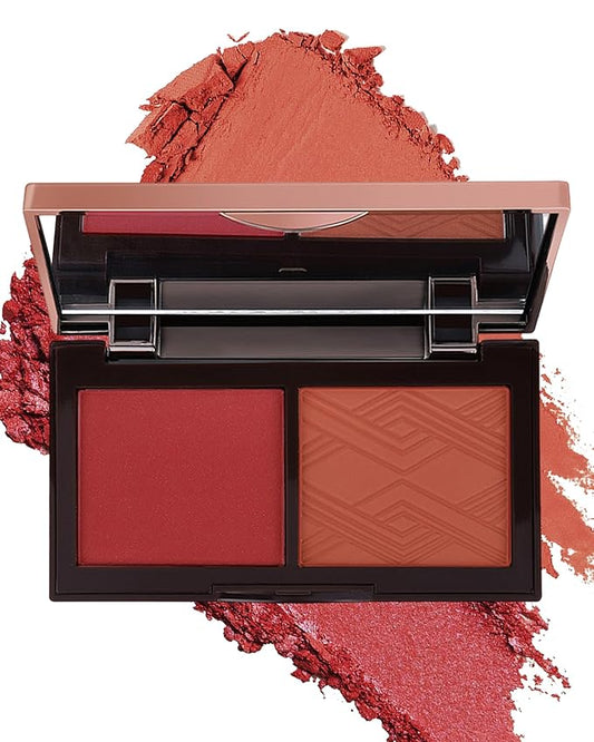 Matte Blush Powder Palette-2Colors Cruelty-Free Buildable Facial Cheek Blusher Pressed Powder Light Luxury Blush Contour Palette for Face,Longlasting Makeup Palette,Women's Day Gift for Women-04