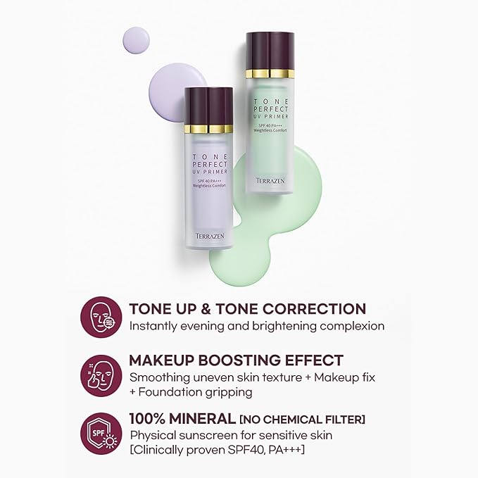 Korean Face Primer 30ml - Green Tinted Cream for Redness & Sensitive Skin - SPF40 - Color Correcting, Moisturizing Anti Redness Makeup Base, Primer for Face Before Makeup with Aloe