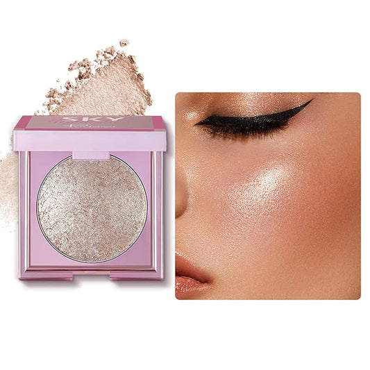 MAEPEOR Face Highlighter Palette 8 Colors Shimmer Glitter Pearl Highlighter Powder Sparkly Diamond Highlighting Palette for Face Cheek (05 Champagne Powder)