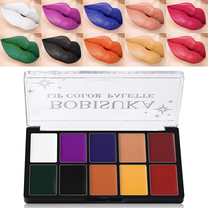 BOBISUKA Cream Lip Color Palette, High Impact 10 Halloween Colors Matte Lipstick Makeup Palette, Moisturizing Waterproof Creamy Formula Lipstick - Halloween
