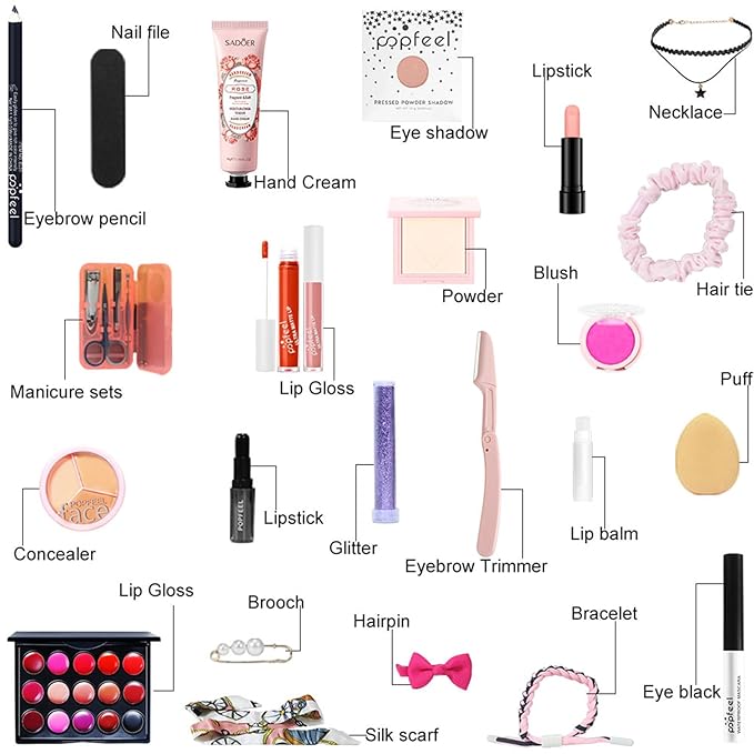 All in One Makeup Kit for Women Full Kit Girls Makeup Gift Sets Xmas Essential Bundle Include Eyeshadow Palette Lipstick Blush Concealer Eyeliner Mascara Foundation Brush Eyebrow Pencil